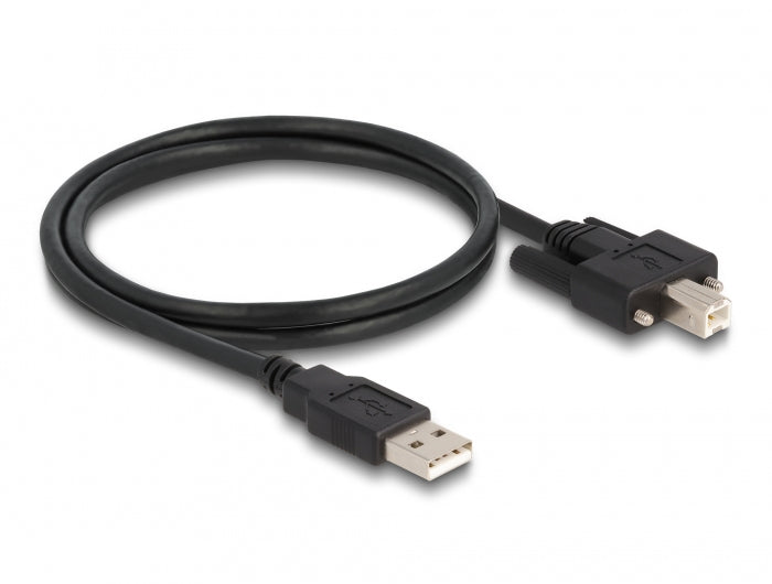 DeLOCK USB-A auf USB-B Kabel – USB 2.0 (480 Mbit/s) – 1 m – Verschraubbar, Goldstecker – Schwarz
