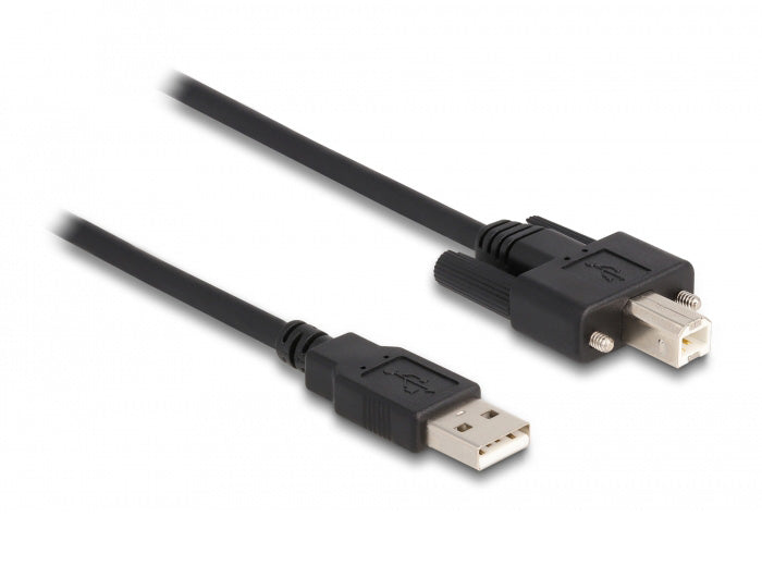 DeLOCK USB-A auf USB-B Kabel – USB 2.0 (480 Mbit/s) – 1 m – Verschraubbar, Goldstecker – Schwarz