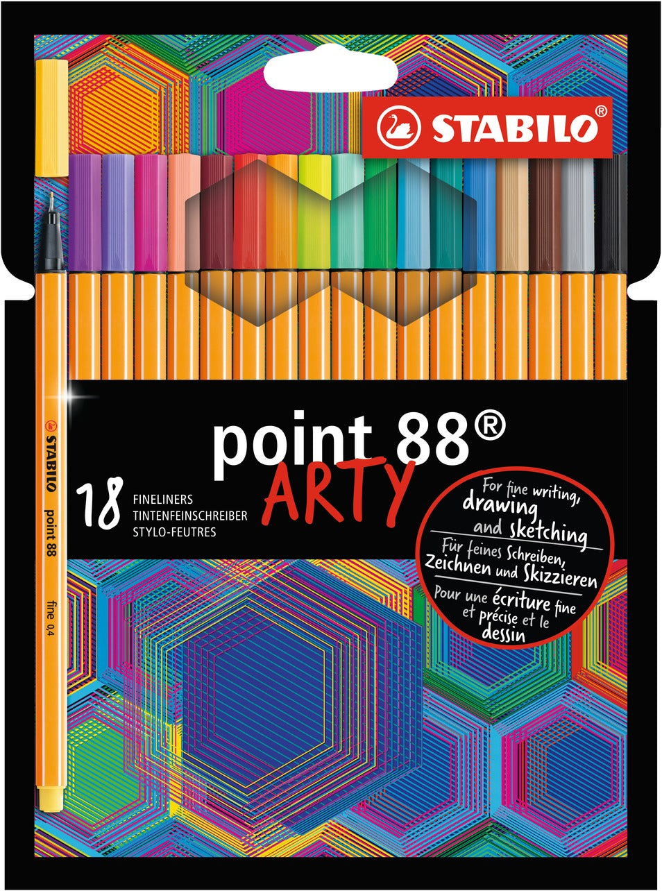 STABILO point 88 ARTY Fineliner Etui – 18 Stk., 0,4 mm, sortiert, Cap-Off