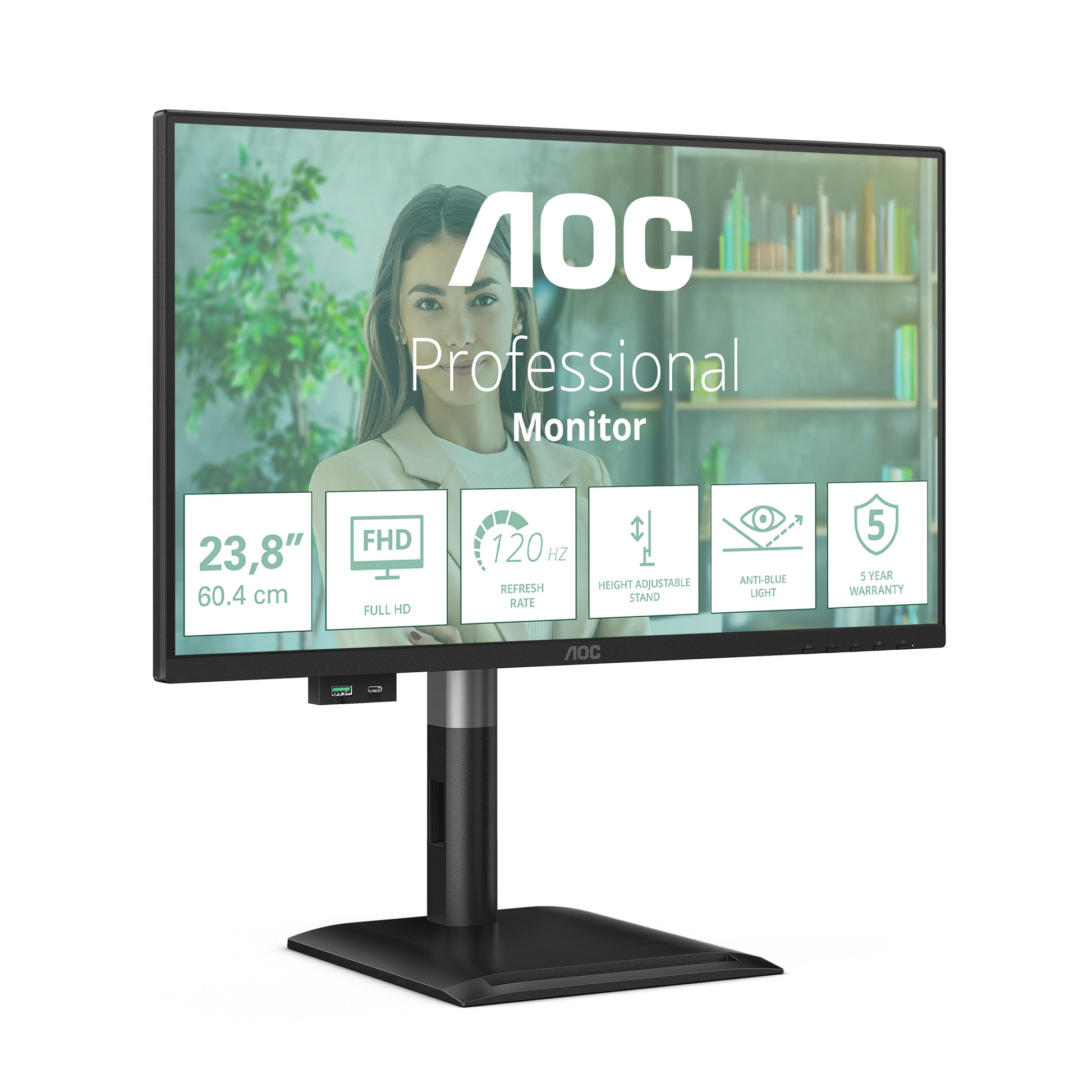 AOC 24P4U – Monitor, 23,8", 1920 × 1080 (Full HD), IPS, 60 Hz, VESA 100 × 100, Schwarz