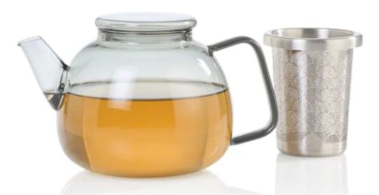 AdHoc Teekanne TK61 – 1,2 l, Ø 15 cm, H 13,0 cm, Borosilikatglas/Edelstahl, Transparent