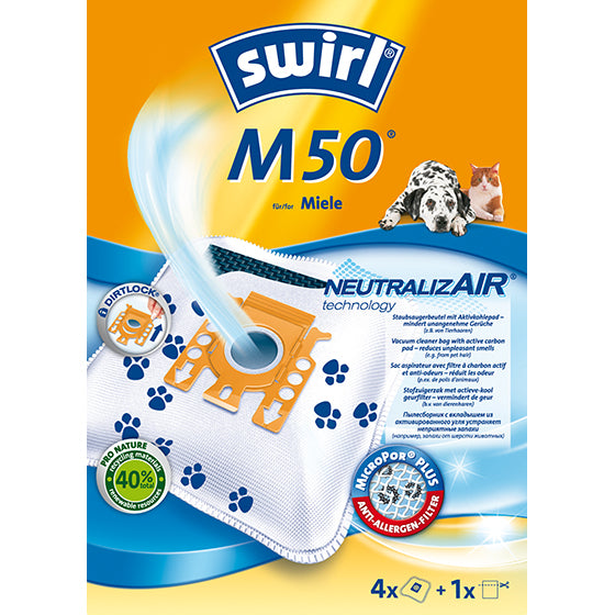 Swirl Staubsaugerbeutel MicroPor M50 – für Miele Compact C1, Compact C2, Complete C1 (Auswahl) – 4 Stk – Weiss