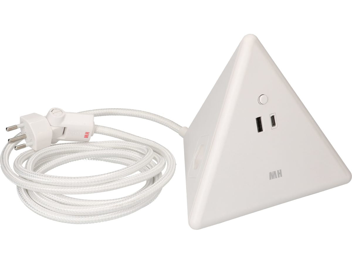 Max Hauri AG Max Hauri – Steckdosenleiste, 2× T13, 1× USB‑A, 1× USB‑C, 2,5 m, Stecker T12, weiss, ohne Schalter