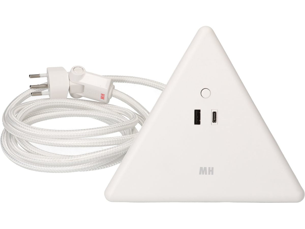 Max Hauri AG Max Hauri – Steckdosenleiste, 2× T13, 1× USB‑A, 1× USB‑C, 2,5 m, Stecker T12, weiss, ohne Schalter