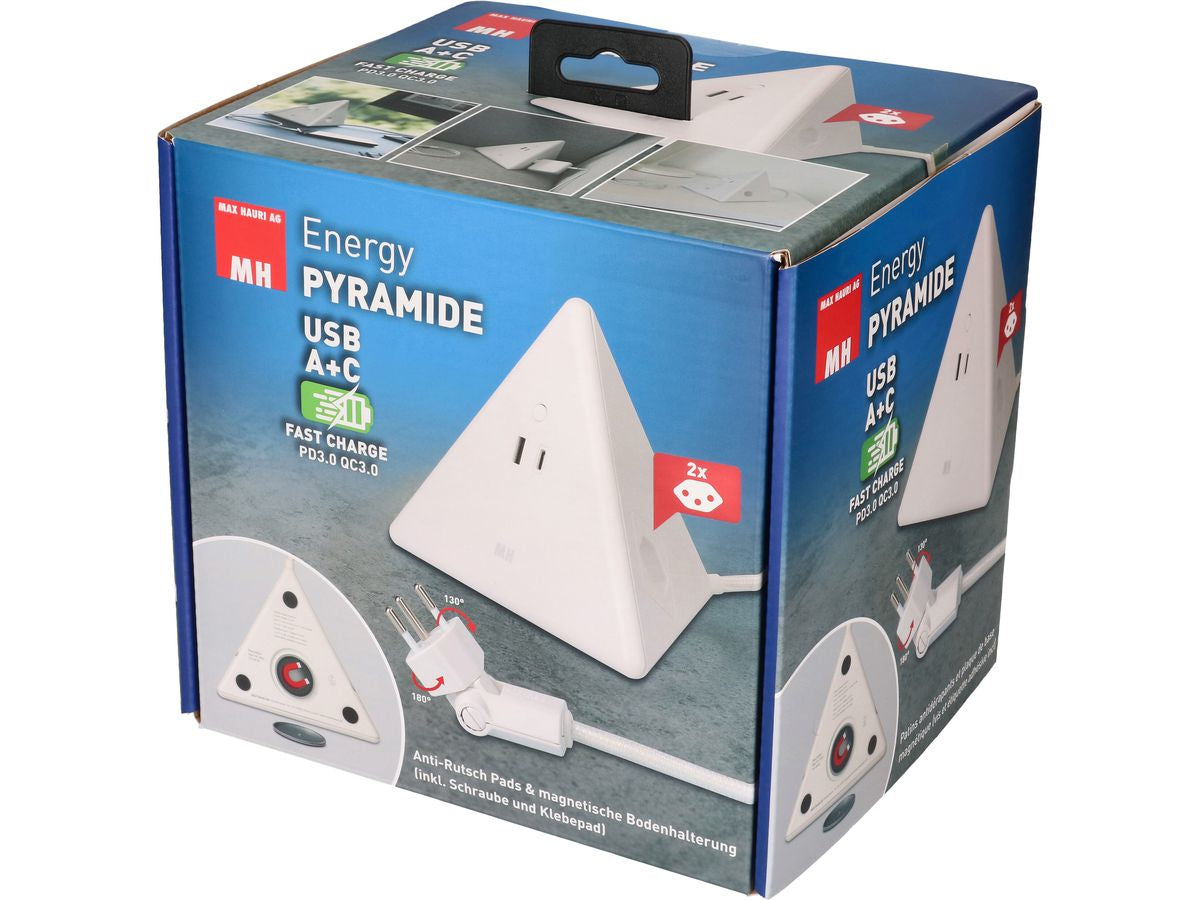 Max Hauri AG Max Hauri – Steckdosenleiste, 2× T13, 1× USB‑A, 1× USB‑C, 2,5 m, Stecker T12, weiss, ohne Schalter