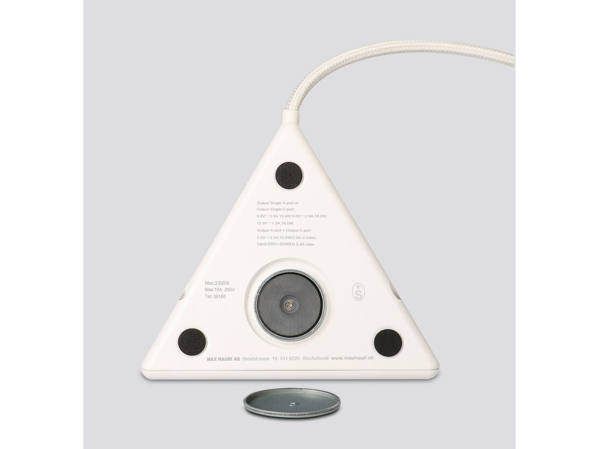 Max Hauri AG Max Hauri – Steckdosenleiste, 2× T13, 1× USB‑A, 1× USB‑C, 2,5 m, Stecker T12, weiss, ohne Schalter