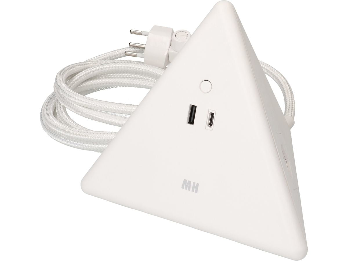 Max Hauri AG Max Hauri – Steckdosenleiste, 2× T13, 1× USB‑A, 1× USB‑C, 2,5 m, Stecker T12, weiss, ohne Schalter