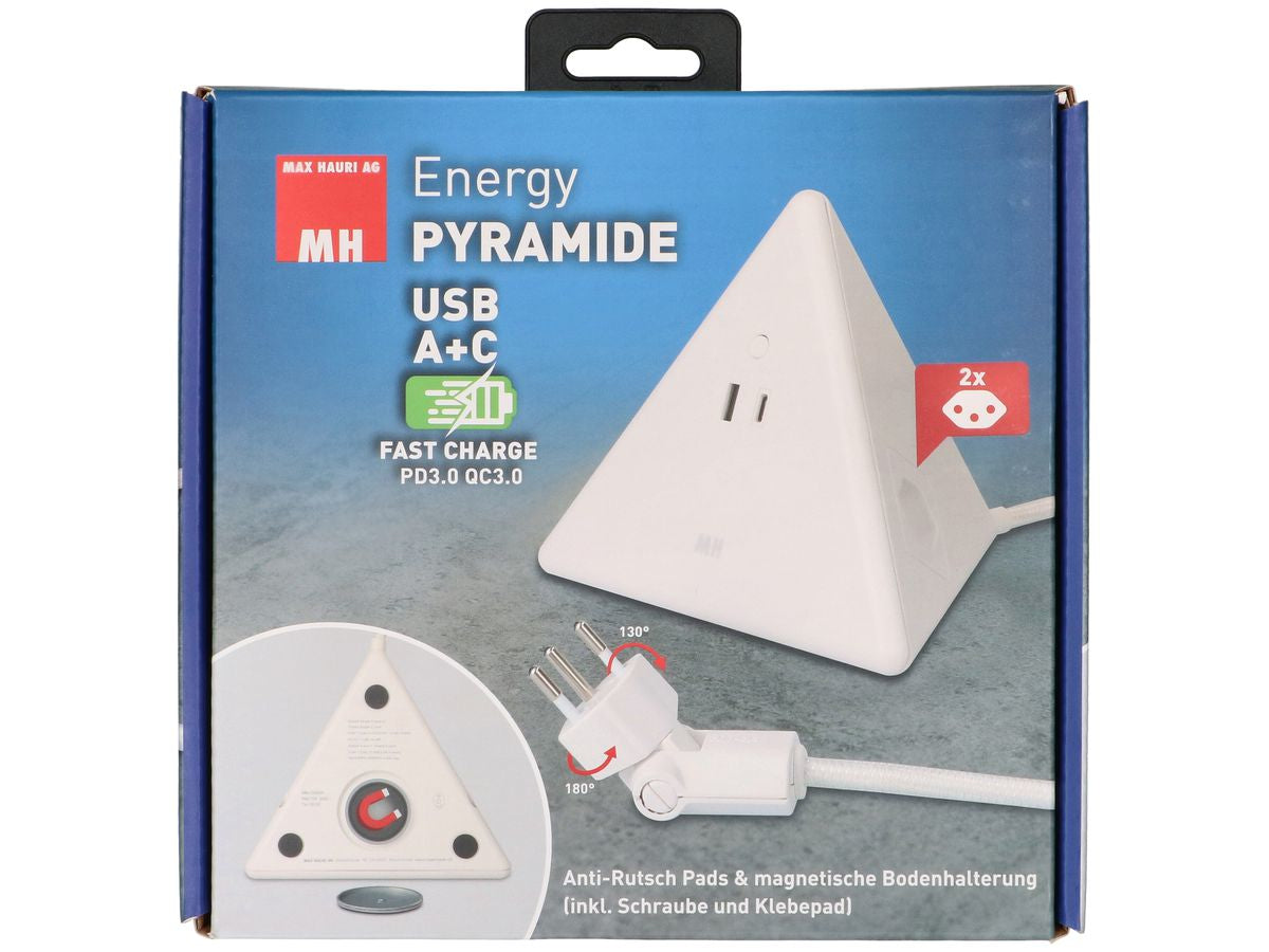 Max Hauri AG Max Hauri – Steckdosenleiste, 2× T13, 1× USB‑A, 1× USB‑C, 2,5 m, Stecker T12, weiss, ohne Schalter