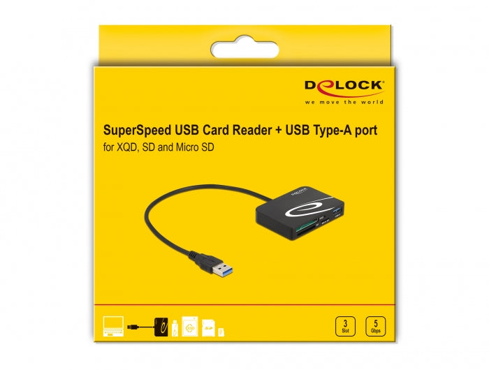 DeLOCK 91756 – Externer Kartenleser – für SD/SDHC/SDXC, microSD, XQD, MMC, USB-C (USB 3.0)
