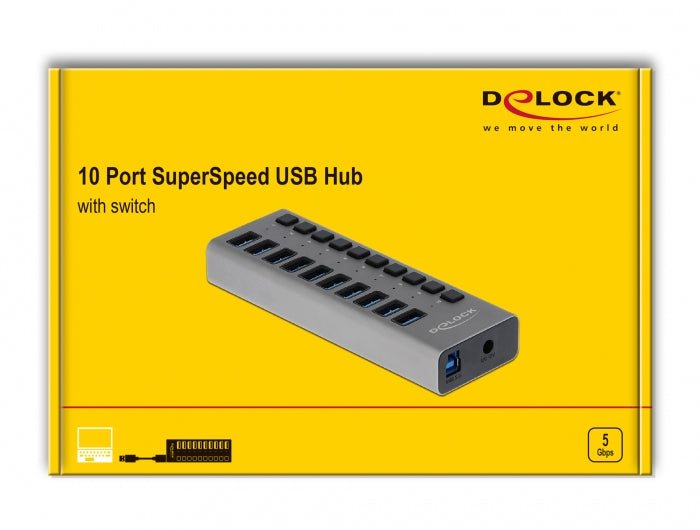 DeLOCK 63670 USB-Hub – 10× USB-A, für Windows/Mac/Linux