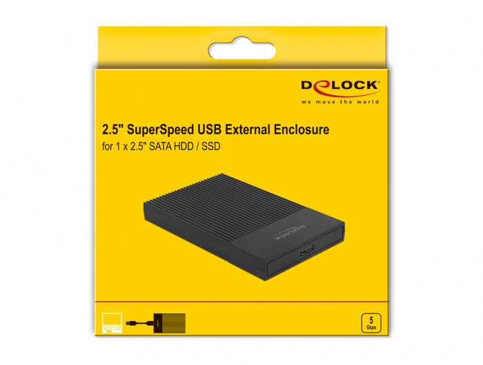 DeLOCK 42011 – 1-Bay Gehäuse – für 2,5" HDD/SSD, SATA III, Micro-USB 3.0