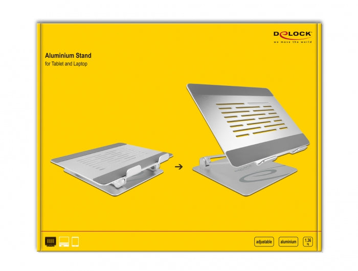DeLOCK Laptop-Ständer – bis 15,6", höhenverstellbar, zusammenklappbar – Aluminium