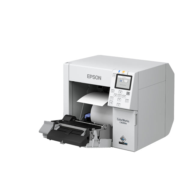 Epson C4000e – Farbetikettendrucker, Tintenstrahl, bis 108 mm, 1200 × 1200 dpi, USB, LAN, Auto-Cutter