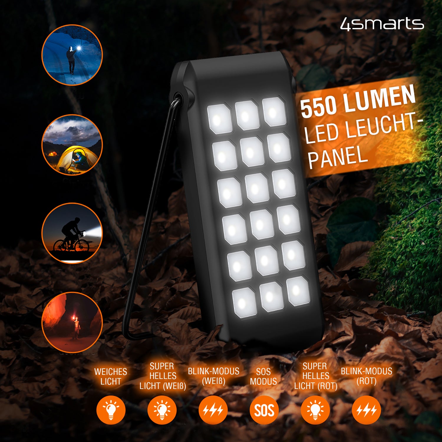 4smarts Powerbank 10000 mAh, PD 18 W, 1× USB-C, Solarpanel, mit Ständer, Schwarz