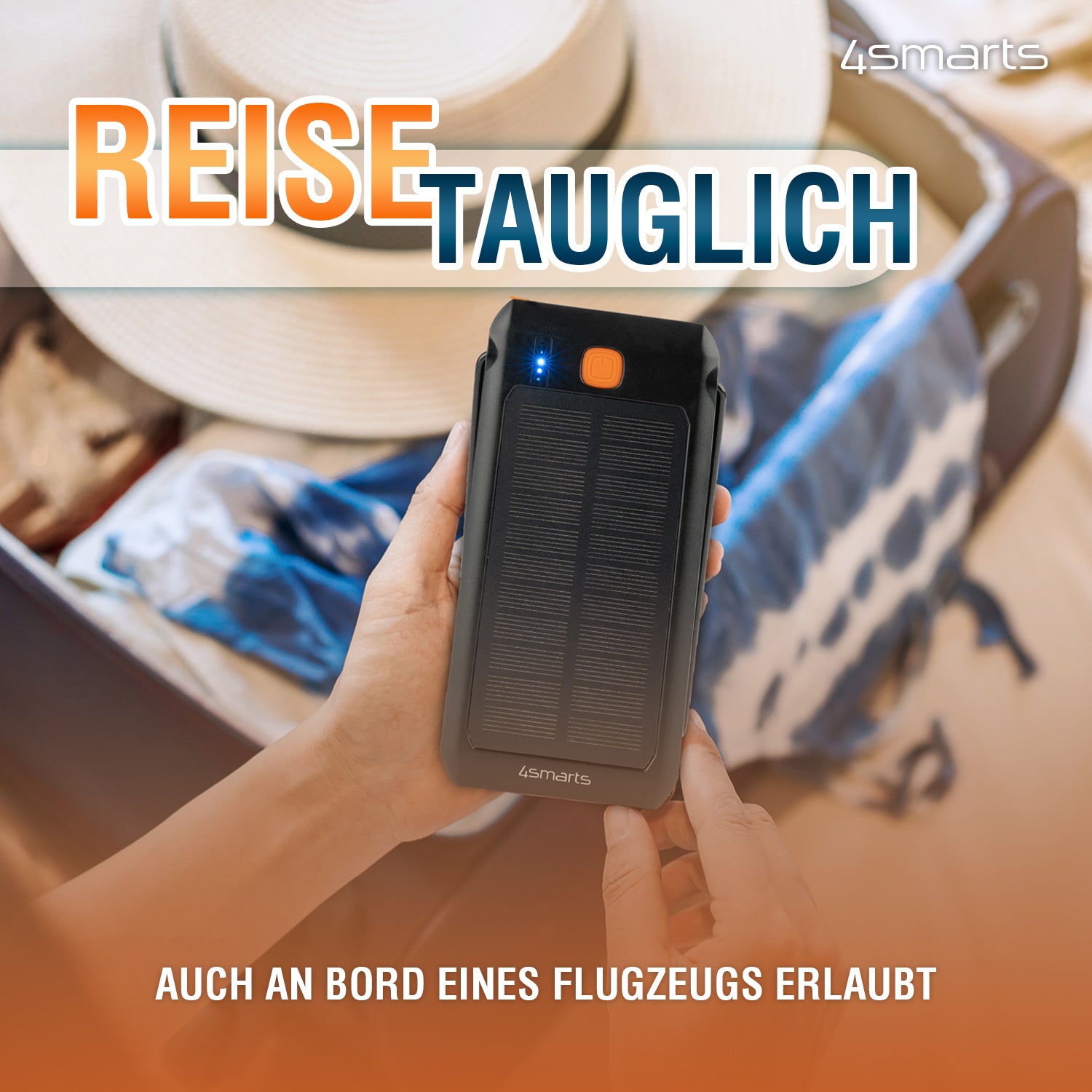 4smarts Powerbank 10000 mAh, PD 18 W, 1× USB-C, Solarpanel, mit Ständer, Schwarz
