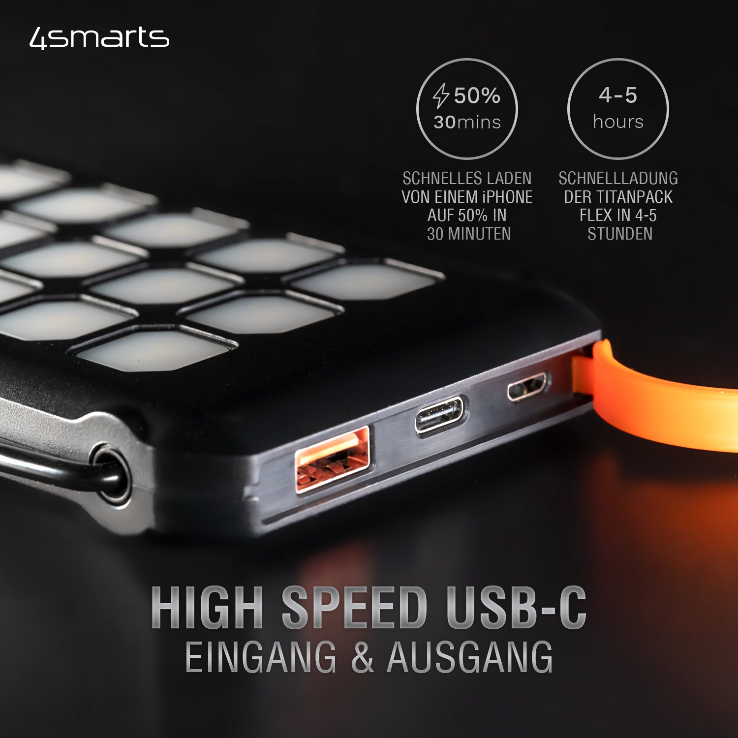 4smarts Powerbank 10000 mAh, PD 18 W, 1× USB-C, Solarpanel, mit Ständer, Schwarz