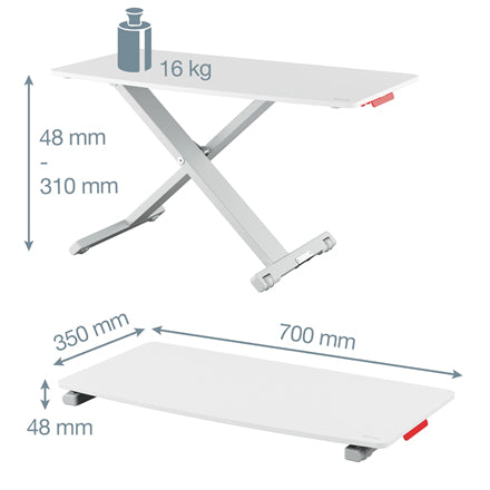 Leitz Stehtisch – 35 × 70 × 4,8–31 cm – Grau – Höhenverstellbar