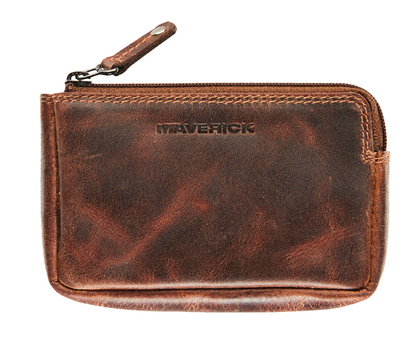 Maverick Kartenetui/Brieftasche – RFID-Schutz, Münzfach, Reissverschluss – 125 × 83 × 83 mm – Braun – 1 Stk.