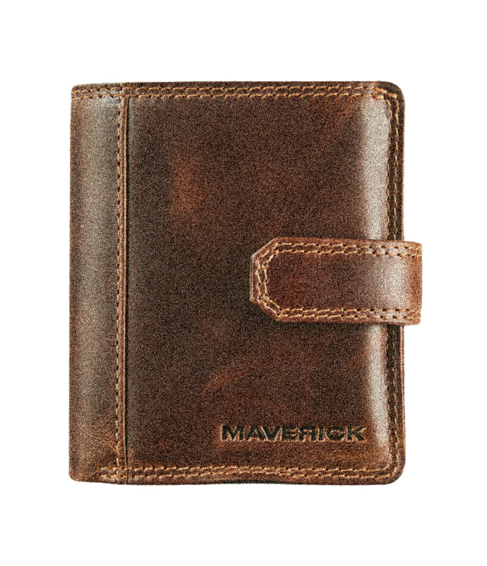 Maverick Kartenetui – RFID-Schutz, 7 Kartenfächer, Münzfach – 8,5 × 10 cm – Braun – Leder – 1 Stück