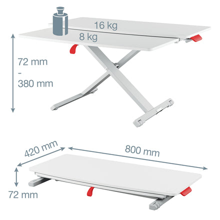 Leitz Stehtisch – 42 × 80 × 7,2-38 cm – grau – höhenverstellbar
