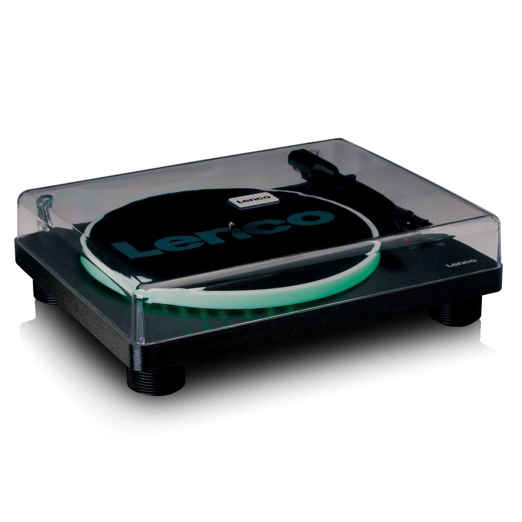 Lenco LS-50LEDBK – Plattenspieler – Stationär – Riemenantrieb, Phono-Vorverstärker, USB, mit Lautsprecher – Schwarz