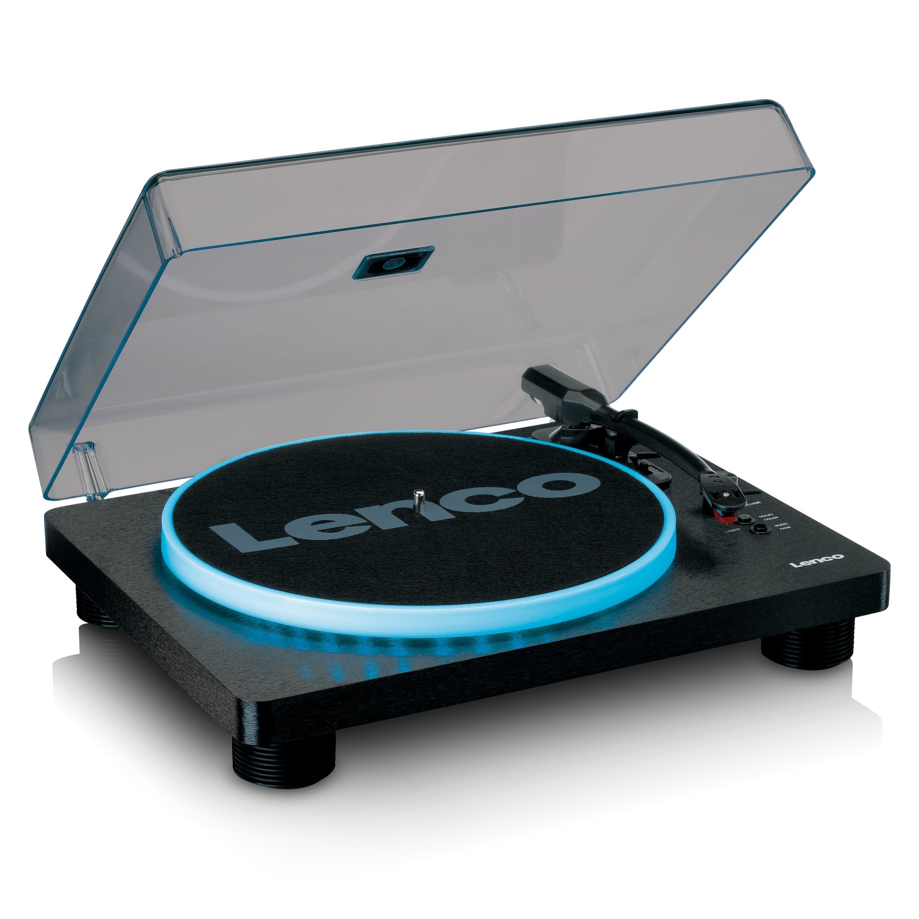 Lenco LS-50LEDBK – Plattenspieler – Stationär – Riemenantrieb, Phono-Vorverstärker, USB, mit Lautsprecher – Schwarz