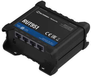 Teltonika RUT951 LTE-Router – Wi-Fi 4, 2× SIM, 3× 100 Mbit/s RJ-45, DIN-Schiene, Schwarz