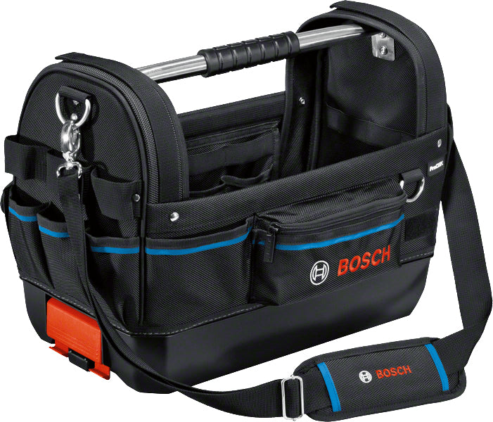 Bosch GWT 20 Werkzeugtasche – mit Schultergurt, mit Reissverschlusstaschen, 4 Fächer, schwarz/blau, Polyester