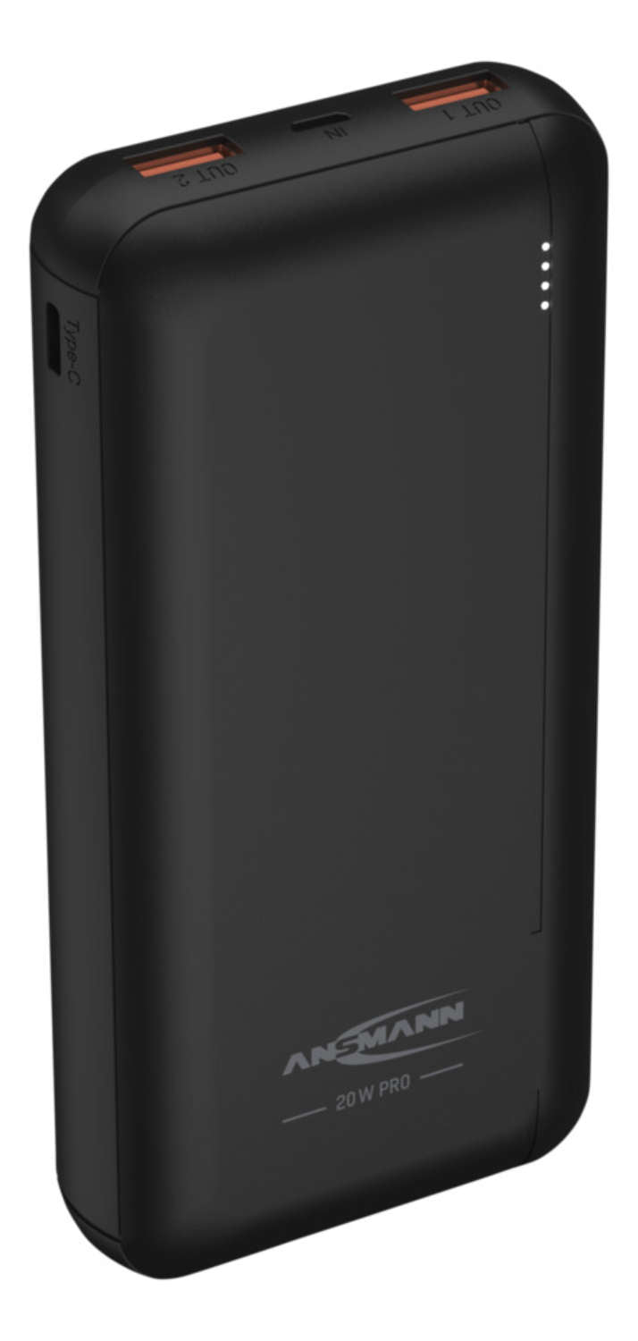 Ansmann PB320PD Powerbank 20'000 mAh – 20 W PD, 1× USB-C, 2× USB-A, schwarz