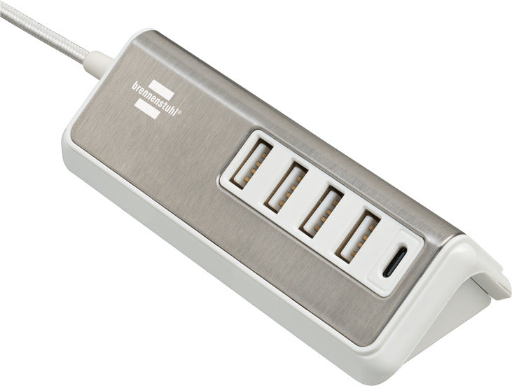 Brennenstuhl 1508230 USB-Desktop-Ladegerät 20 W – USB-C×1, USB-A×4 – PD – 1,5 m Textilkabel, Weiss