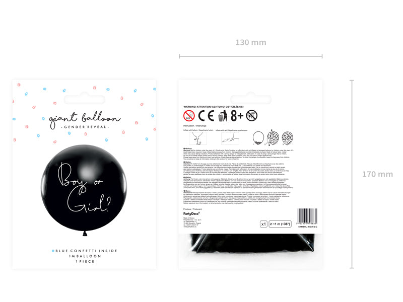 PartyDeco Gender Reveal Ballons Junge – Schwarz/Weiss – Ø 100 cm – Latex – 1 Stk