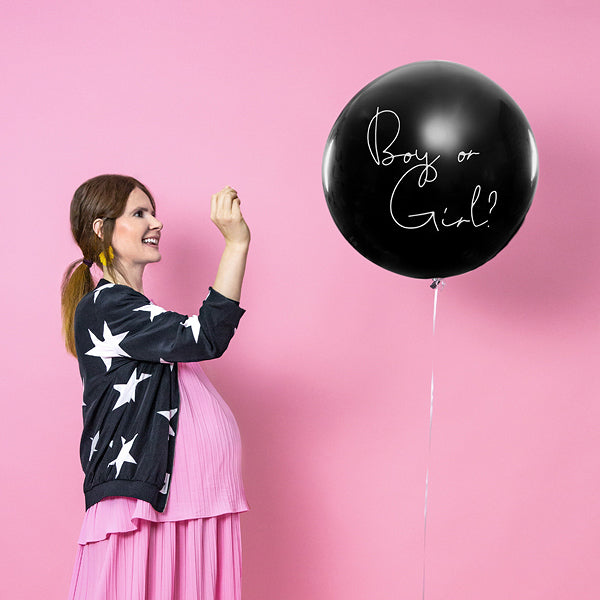 PartyDeco Gender Reveal Ballons Mädchen – schwarz/weiss – Ø 100 cm – Latex – 1 Stk