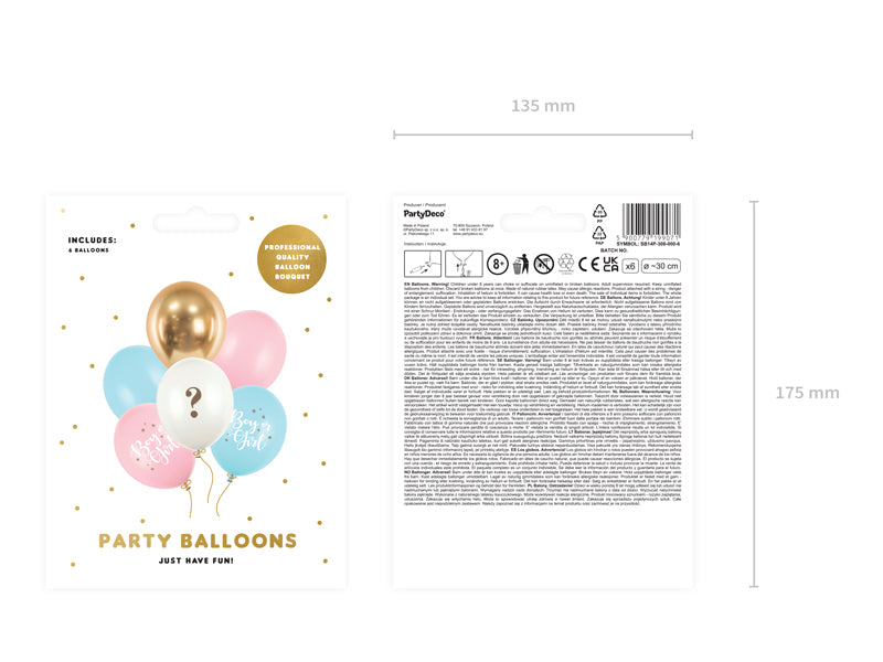 PartyDeco Luftballons Boy or Girl – mehrfarbig – Ø 30 cm – Latex – 6 Stk