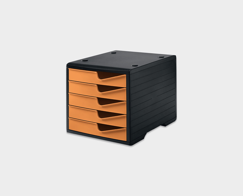 Styro Schubladenelement – 5 Schubladen, für C4, schwarz/aprikose, B 270 × H 255 × T 340 mm