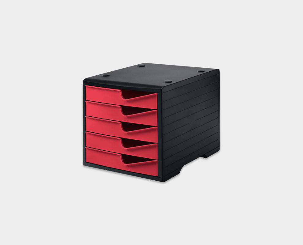 Styro Schubladenelement – 5 Schubladen, für C4, stapelbar, Beere/Rot, Polystyrol (PS), B 270 × H 255 × T 340 mm