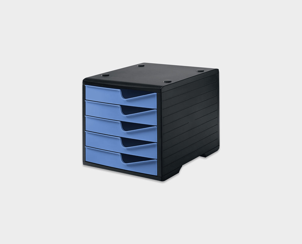 Styro Schubladenelement – 5 Schubladen, für C4, schwarz/blau, Polystyrol (PS), B 270 × H 255 × T 340 mm