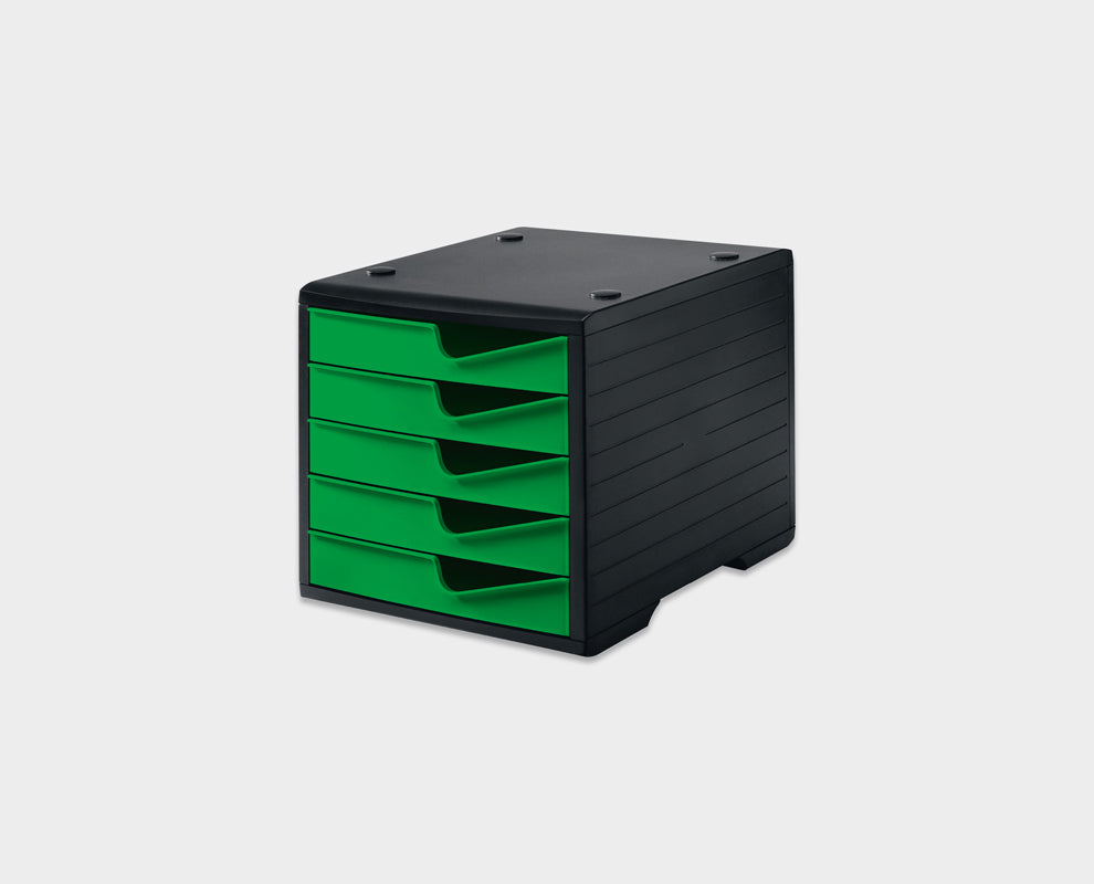 Styro Schubladenelement – 5 Schubladen, für C4, schwarz/grün, Polystyrol (PS), B 270 × H 255 × T 340 mm