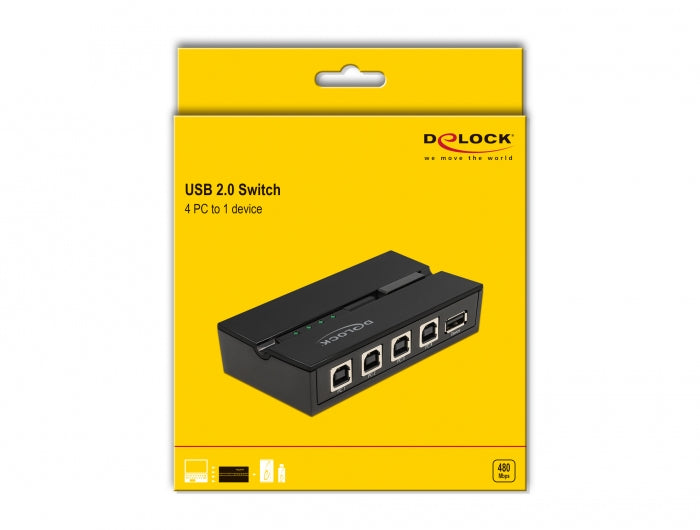 DeLOCK USB-Switch – USB-A auf USB-B – USB 2.0 (480 Mbit/s) – Tasten, LED – Schwarz