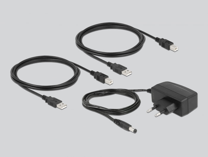 DeLOCK USB-Switch – 4 × USB-A/4 × USB-B Buchsen – USB 2.0 (480 Mbit/s) – Tasten, LED-Anzeigen – Schwarz