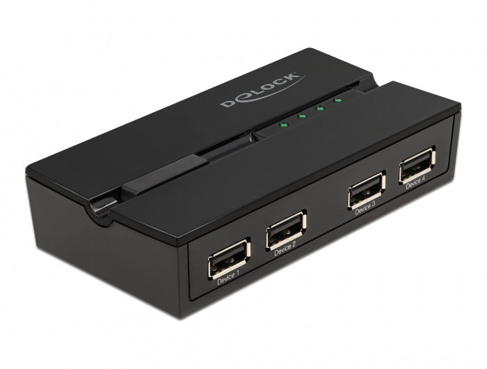 DeLOCK USB-Switch – 4 × USB-A/4 × USB-B Buchsen – USB 2.0 (480 Mbit/s) – Tasten, LED-Anzeigen – Schwarz
