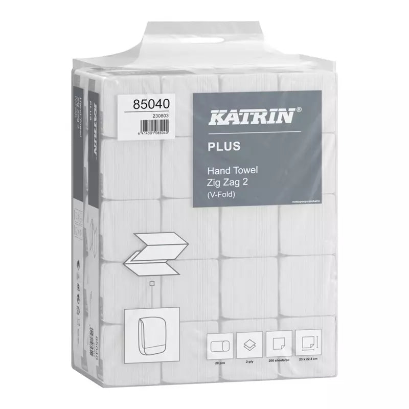Katrin Falthandtuch Plus – V-Falz, 2-lagig, Zellstoff, Weiss, 224×230 mm, 4000 Stk.