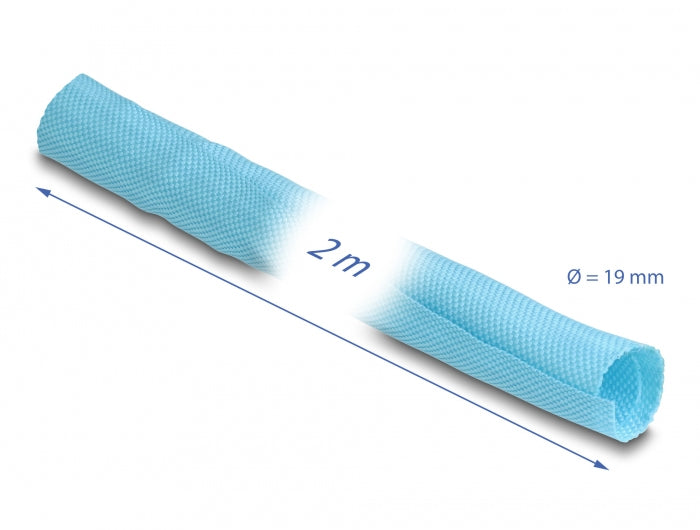 DeLOCK Kabelschlauch, Ø 19 mm, 2 m, zuschneidbar, selbstschliessend, hitzebeständig – blau