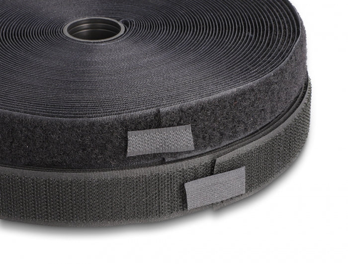 DeLOCK Klettband, 25 mm × 25 m, schwarz, 1 Stück