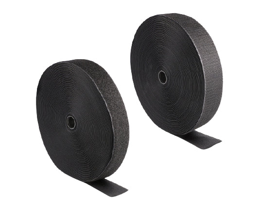 DeLOCK Klettband 25 m × 50 mm, Polyamid, Schwarz, Wiederverwendbar