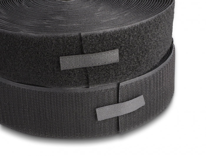 DeLOCK Klettband 25 m × 50 mm, Polyamid, Schwarz, Wiederverwendbar