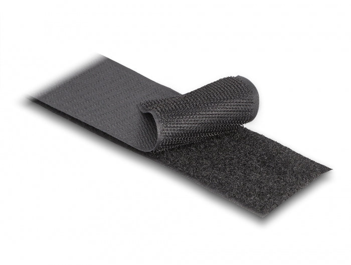 DeLOCK Klettband 25 m × 50 mm, Polyamid, Schwarz, Wiederverwendbar