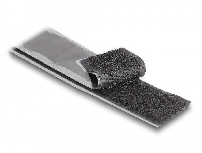 DeLOCK Klettband – 25 mm × 15 m, schwarz, selbstklebend, 1 Stk.