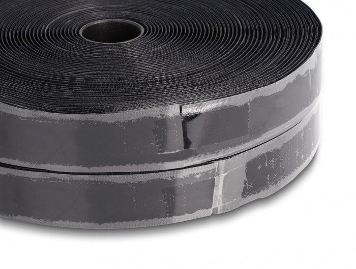 DeLOCK Klettband – 25 mm × 25 m, Schwarz, Nylon/Polyester, Selbstklebend, 1 Stück