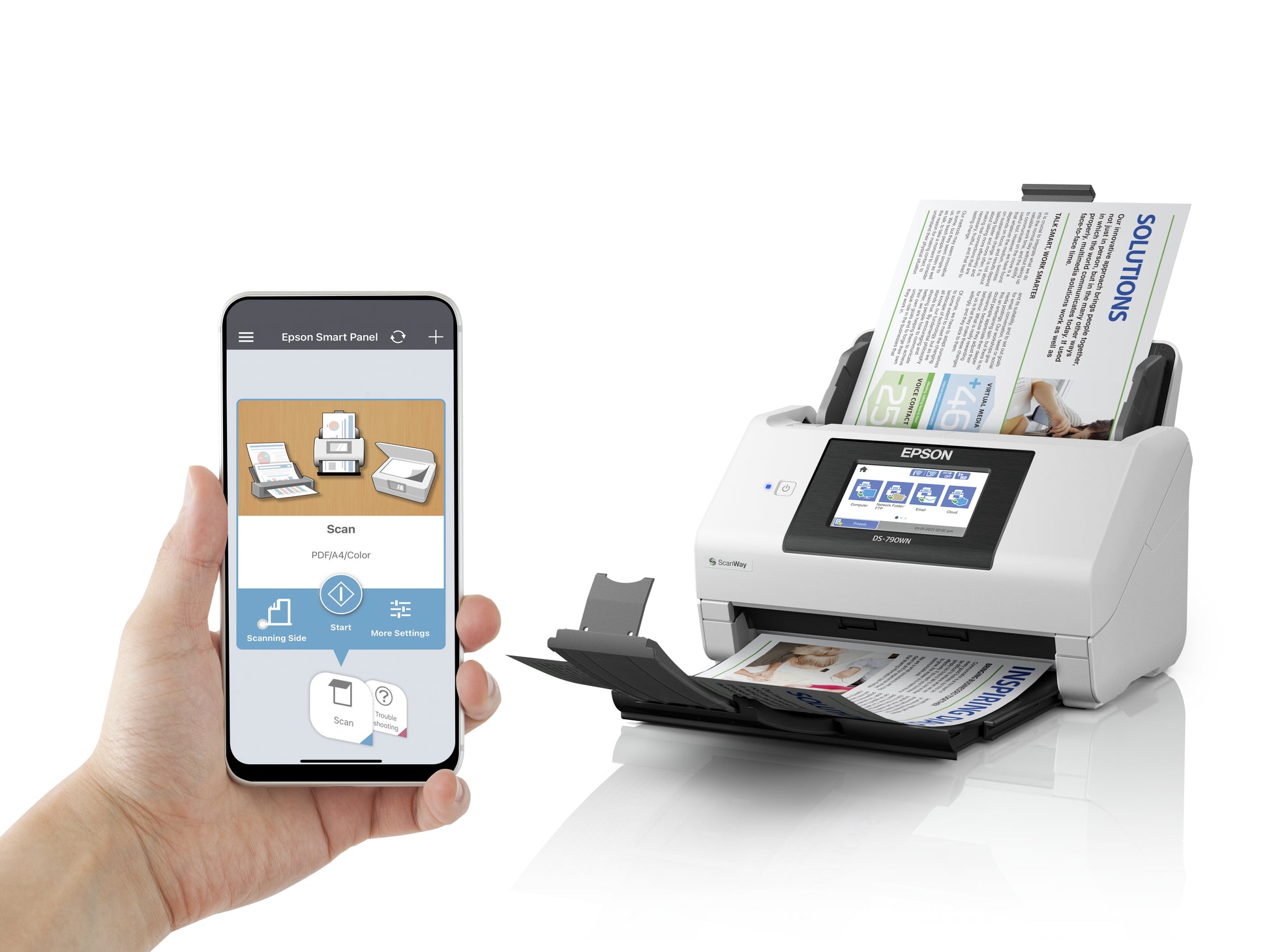 Epson WorkForce DS-790WN – Dokumentenscanner, A4, Duplex, 45 ppm, 600 dpi, ADF 100 Blatt, WLAN, USB