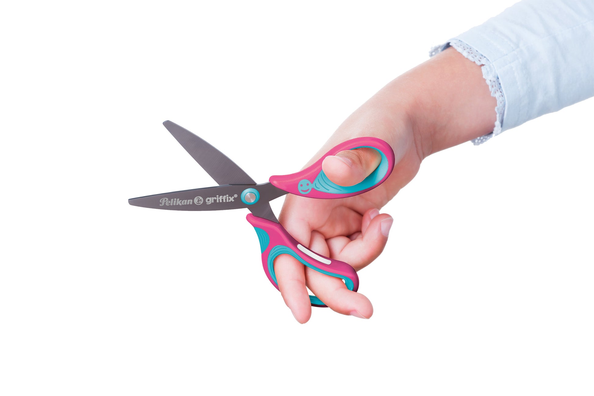 Pelikan Griffix Scheren-Set – Stahl, Titannitrid-beschichtet, ergonomischer Griff, mit Namensschild, Blau/Pink